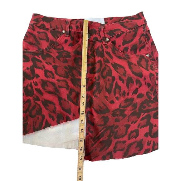 NGHTBRD European Brand Womens 26 Red Black Leopard Assymetrical Mini Skirt #499 - Picture 7 of 11